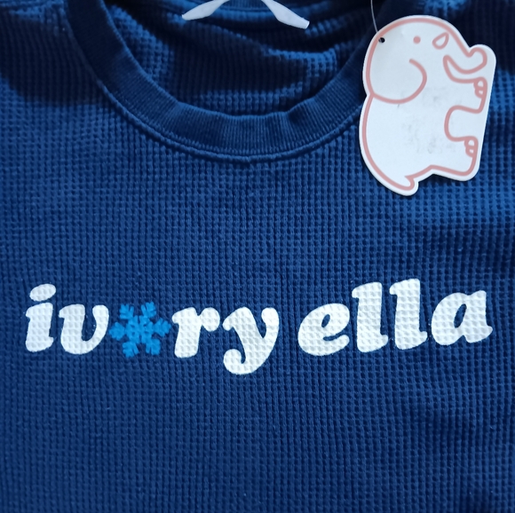 Ivory ella Snowflake Waffle Knit Long Sleeve Tee Shirt Various Sizes Navy Blue - Picture 3 of 7